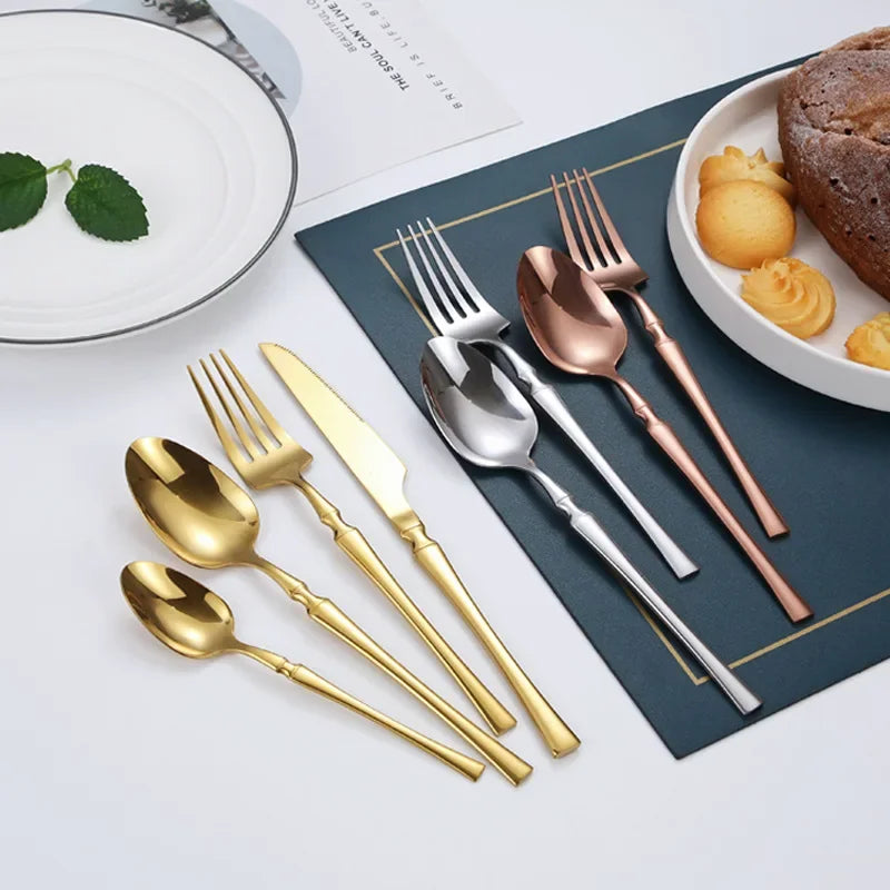 20/30/40Pcs Dinnerware Set Stainless Steel Knife Fork Spoon Cutlery Tableware Set Kitchen Flatware Dinner Silverware Table Set