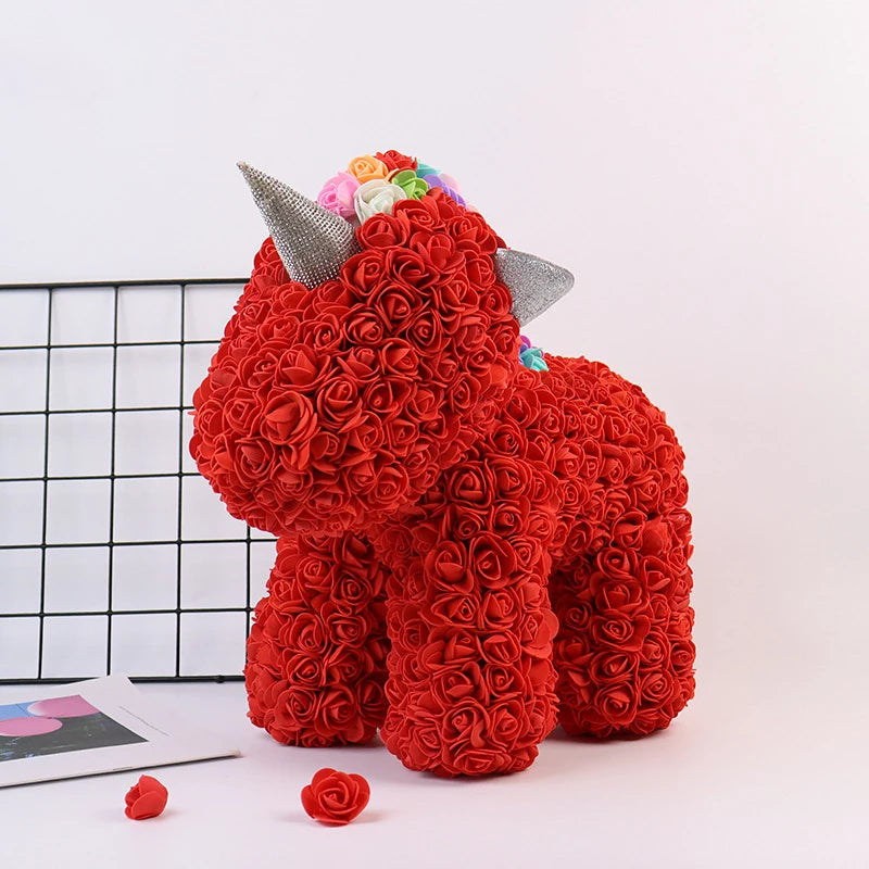 25CM Rose Unicorn Valentine's Day gift Pe Flower Bear For Girlfriend Home Rose Bear For Valentines Day Gift