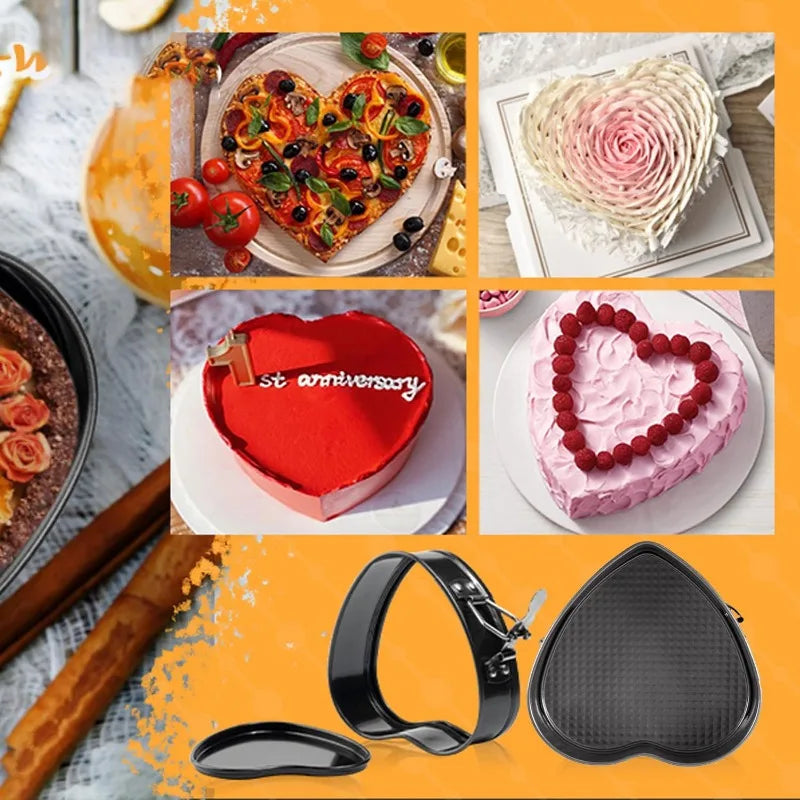 Nonstick Carbon Steel Cakes Molds Bake Pan Heart Round Square Shape Removable Bottom Baking Mould Set Kitchen Accessories New