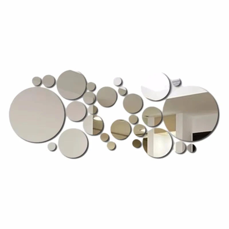 26pcs Classic Round Acrylic Mirror Wall Sticker, Self-adhesive Removable Art Mirror Tile Sticker for Ceramic Surface