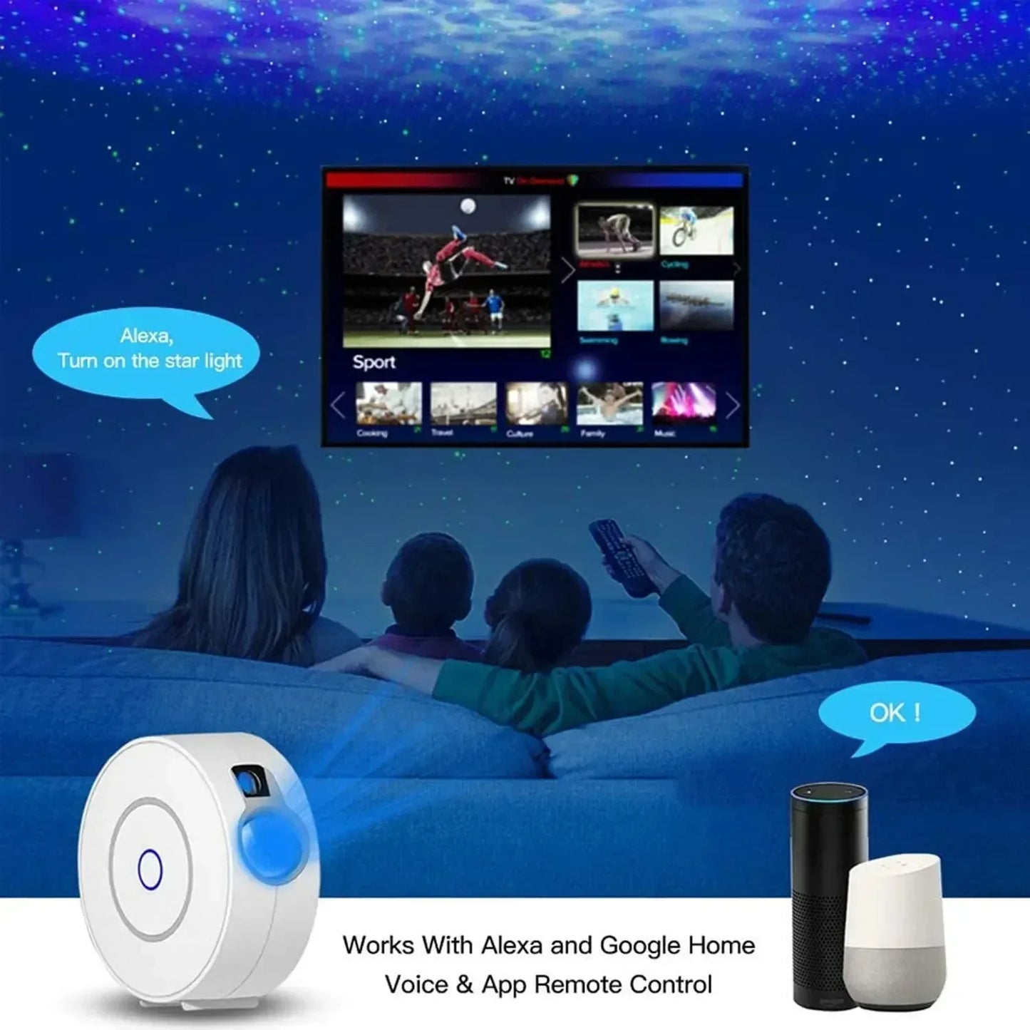 Tuya Smart Star Projector WiFi Laser Starry Sky Projector Waving Night Light Led Colorful APP Wireless Control Alexa Compatible