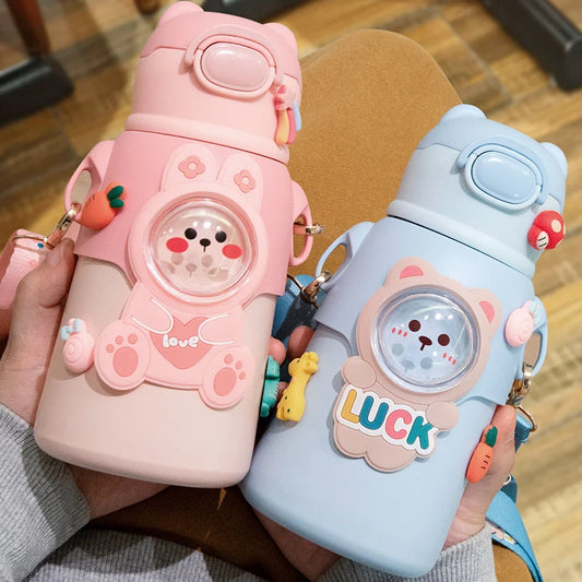 GIANXI Children Thermos Mug Stainless Steel Leak-Proof Vacuum Flask With Straw Cartoon Thermal Water Bottle Thermocup Drinkware