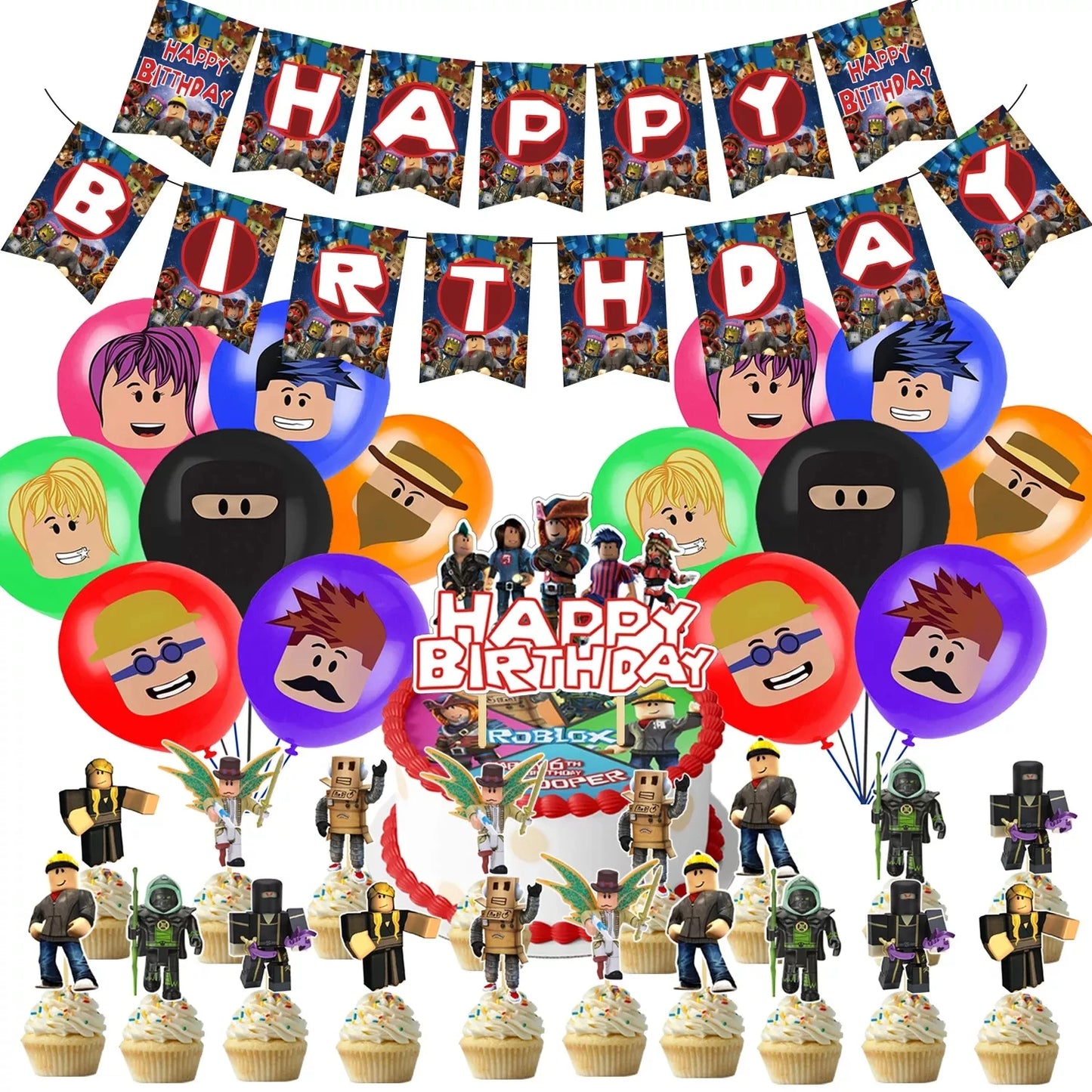 Hot Robot Roblox Kids Birthday Party Supplies Set Disposable Tableware Roblox Paper Plates Cups Balloons Baby Shower Party Decor