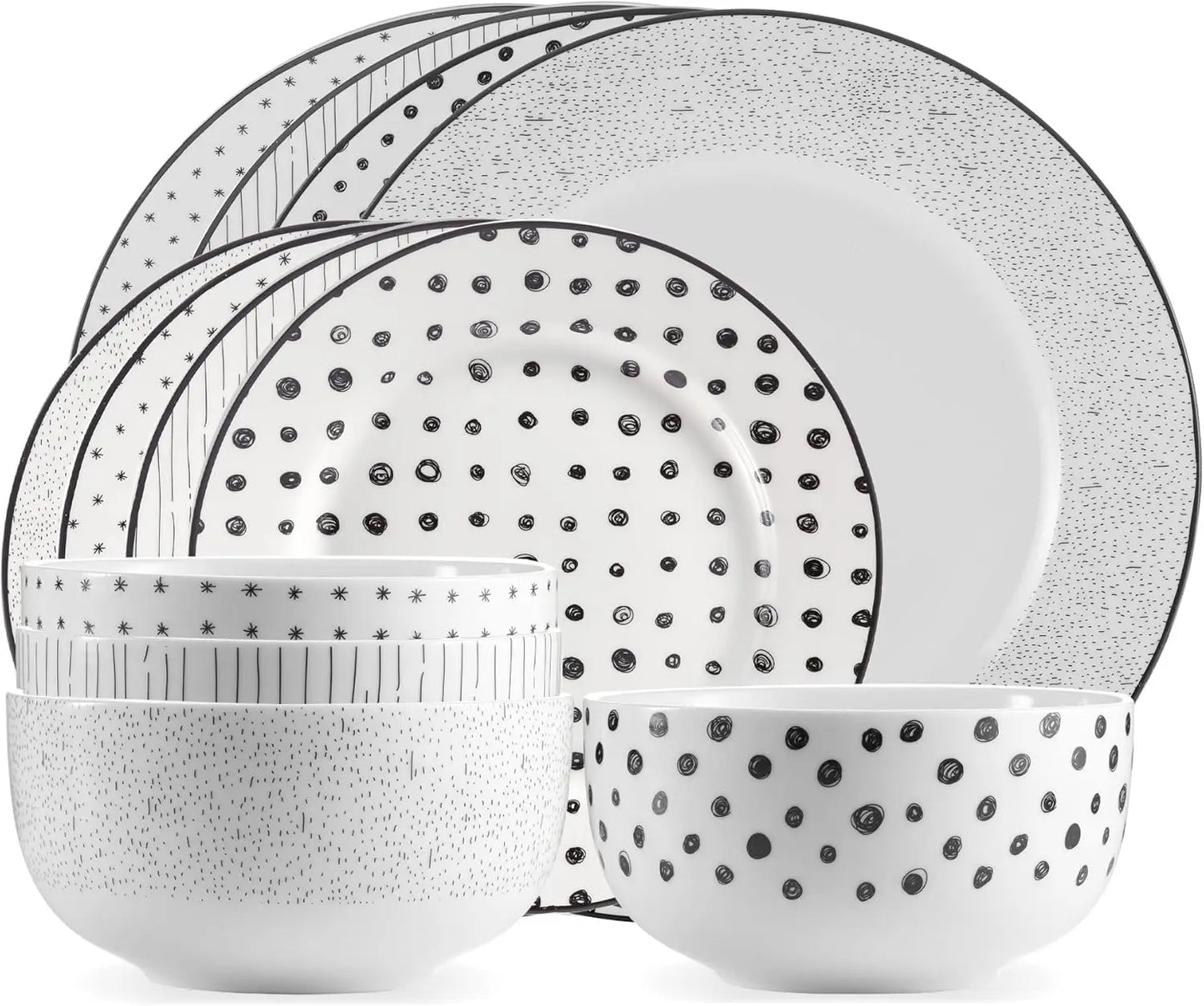 Marble Plates and Bowls Sets, Modern Kitchen 16-Piece Dinnerware Sets