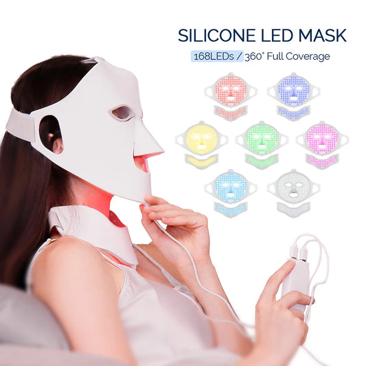 Face Neck Silicone LED Mask LED Light 7 Colors Photon Red Light Therapy Flexible Facial Beauty Mask Skin Care Anti-Ance