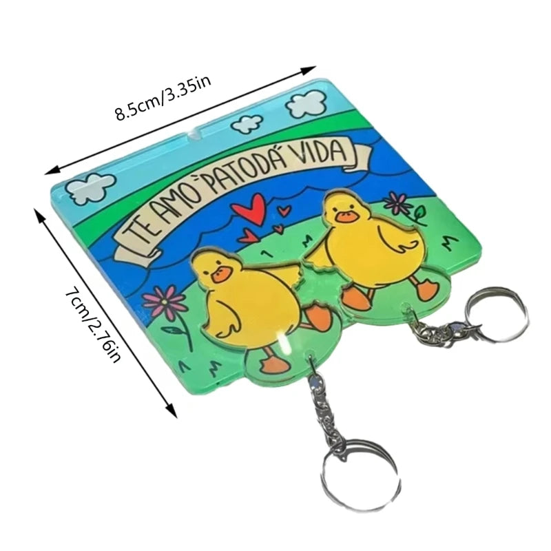 Couple Duck Shaped Keychain Set Duckling Pendant Keyring Acrylic Bag Charm for Lovers Handmade Valentines Day Present F19D