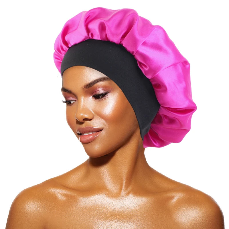 New Satin Sleeping Cap for Women Wide Elastic Band Shower Caps for Natural Long Curly Hair Bathroom Accessories