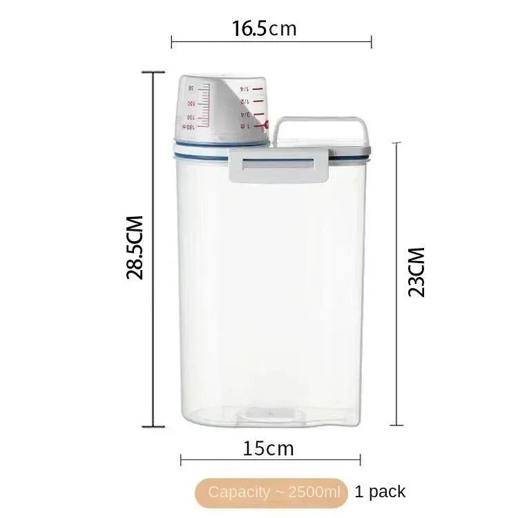 2L Rice Grains Food Storage Canister with Measuring Cup Kitchen Moisture-proof and Insect-proof Dust-proof Sealed Canister