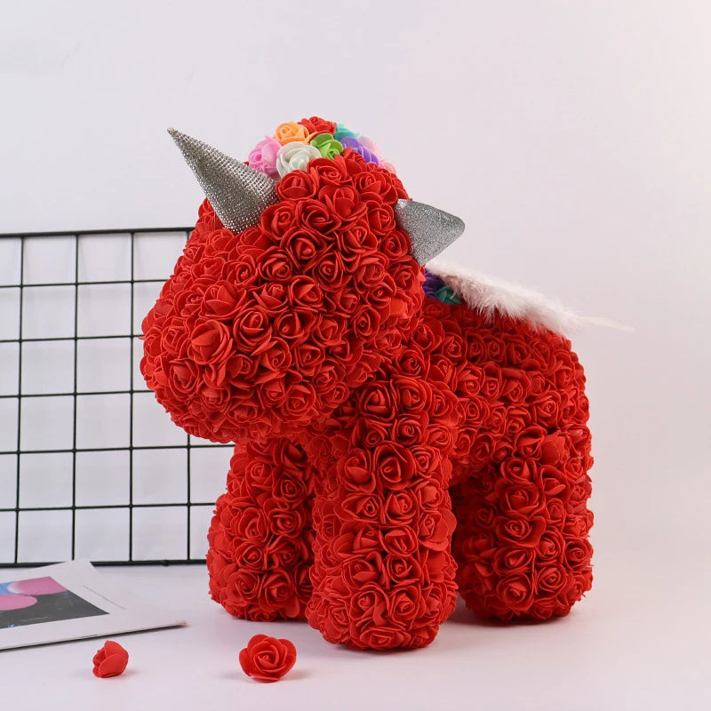 25CM Rose Unicorn Valentine's Day gift Pe Flower Bear For Girlfriend Home Rose Bear For Valentines Day Gift