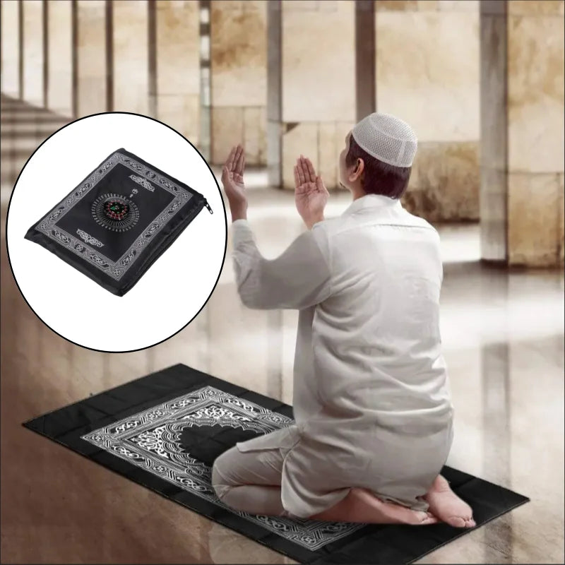 Prayer Rug Polyester Portable Braided Mats Simply Print with Compass In Pouch Travel Home New Style Mat Blanket 100x60cm