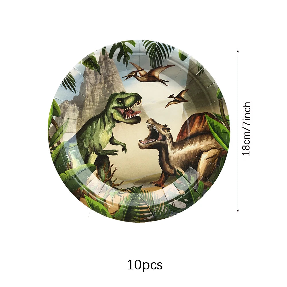 Dinosaur Disposable Tableware Set Dinosaur Theme Birthday Party Decoration Dinosaur Paper Plate Cup Tablecloth Boy Party Supplie