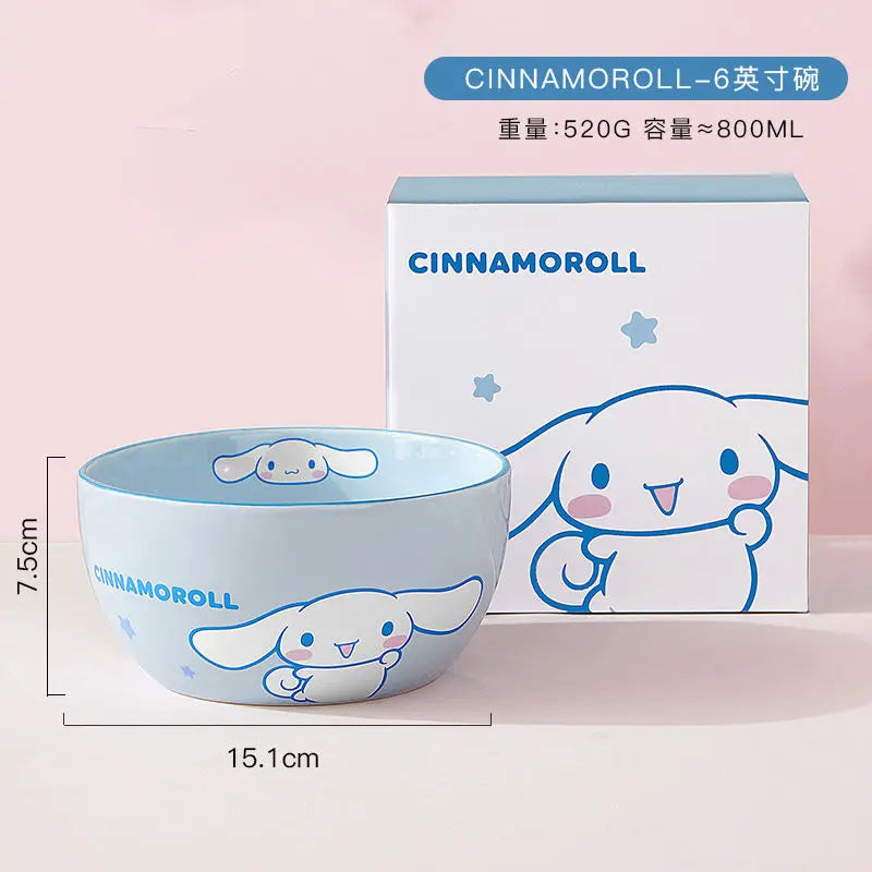 Hot Sale Sanrio Tableware Hello Kitty Bowl Spoon Plate Cartoon Kawaii Ceramic Tableware Kitchen Set Food Storage Household Gifts