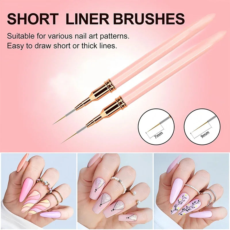 7/9/11/15/25mm Nail Liner Brush Set UV Gel Nail Brushes Kits 5pcs French Stripe Line Painting Drawing Flower Pen Manicure Tools