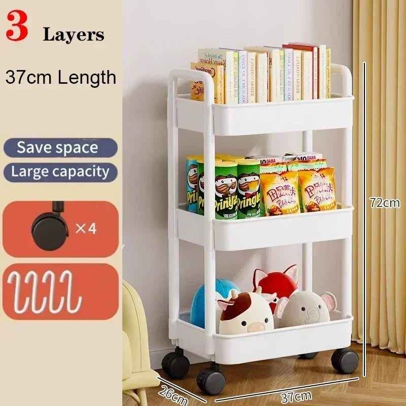 Bookshelf Storage Trolley Mobile Kitchen Organizer Cart With Wheels Multi-Layer Bathroom Shelves Household Snacks Storage Rack