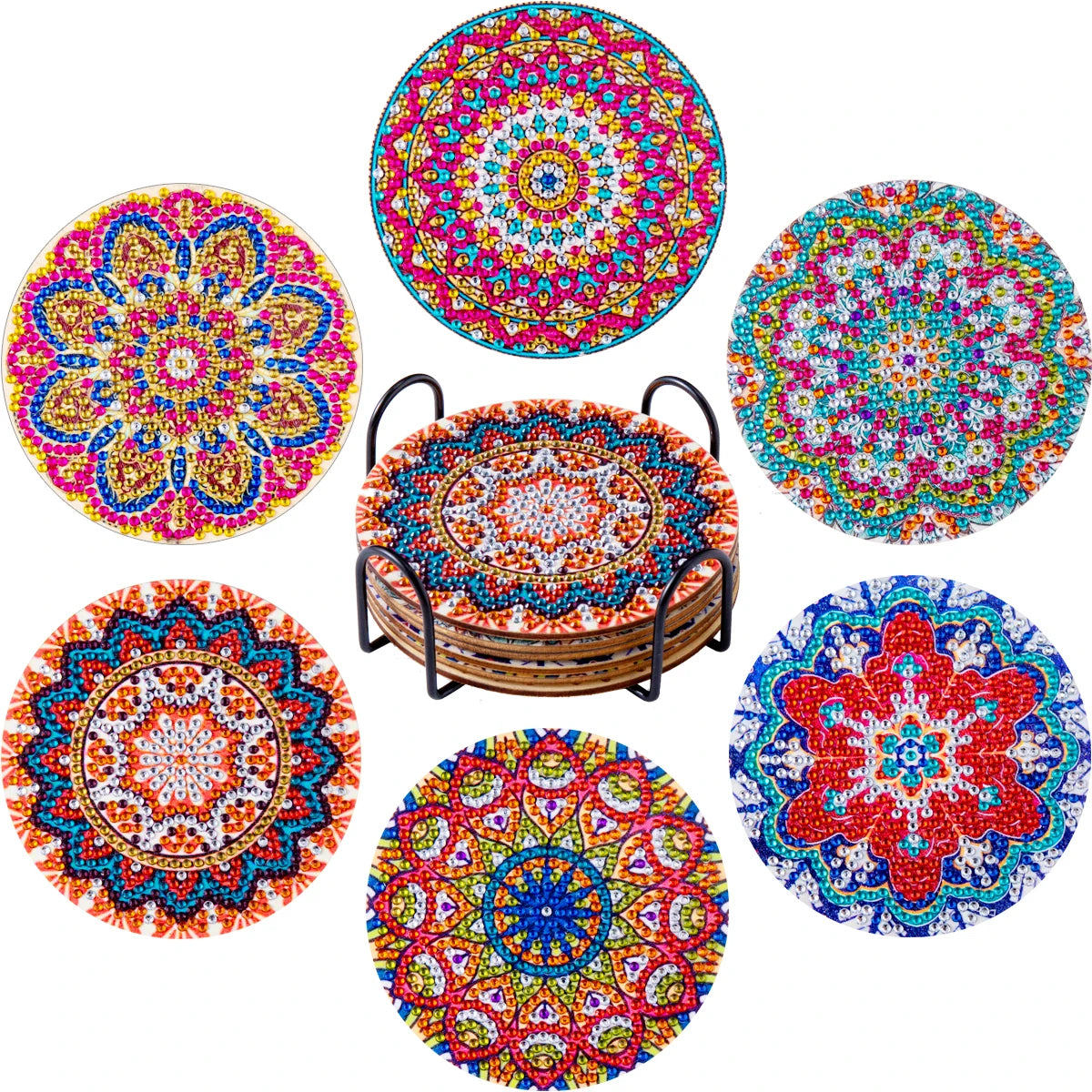 RUOPOTY Diamond Painting Coasters Set,Flowers,6pcs,For Beginner, Arts Crafts,5D Diamond,Kitchen Accessory,Drink Coaster,Cup Pads