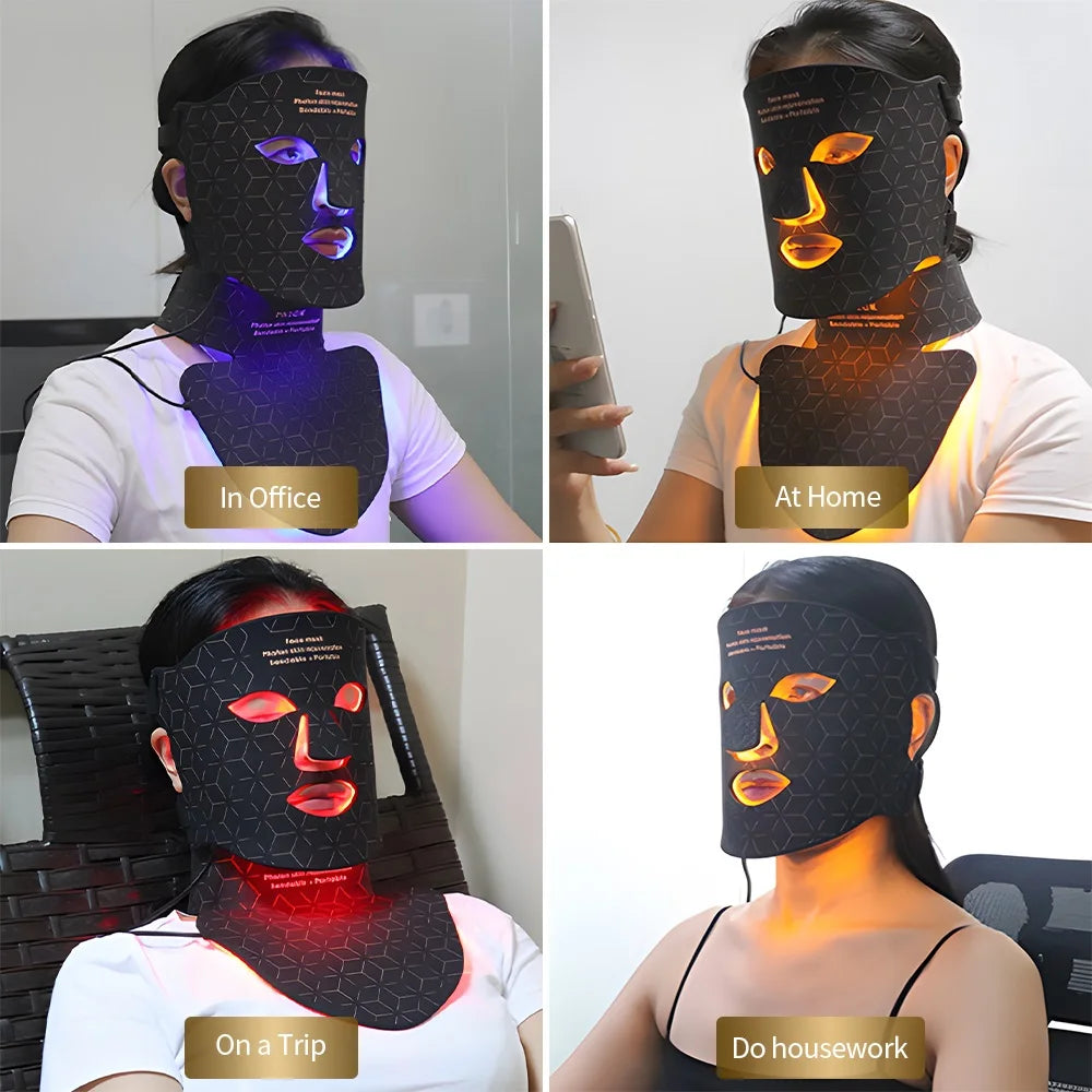 Silicone LED Mask Face With Neck 4 Colors LED Light Photon Infrared Therapy Flexible Facial Mask Repair Skin Brighten Skin Tone