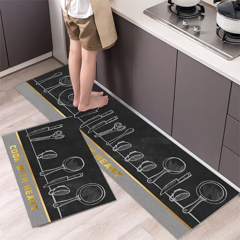 VIKAMA Flatware Theme Kitchen Lightweight Absorbent Carpet Living Room Bedroom Bathroom Washable Footer Rug Foot Mat Home Decor