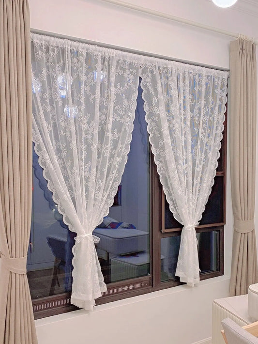 Floral Lace Sheer Rod Pocket Curtain Panel