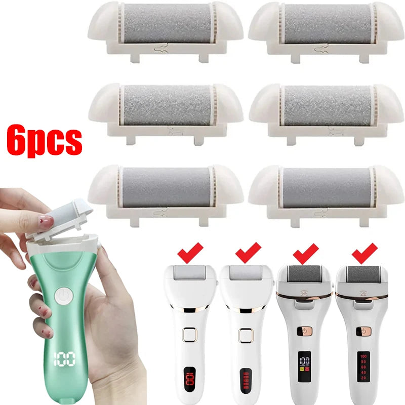 6PCS Foot Care Tool Heads Dead Hard Skin Callus Remover Refills Grinder Replacement Rollers File Feet Care Tool