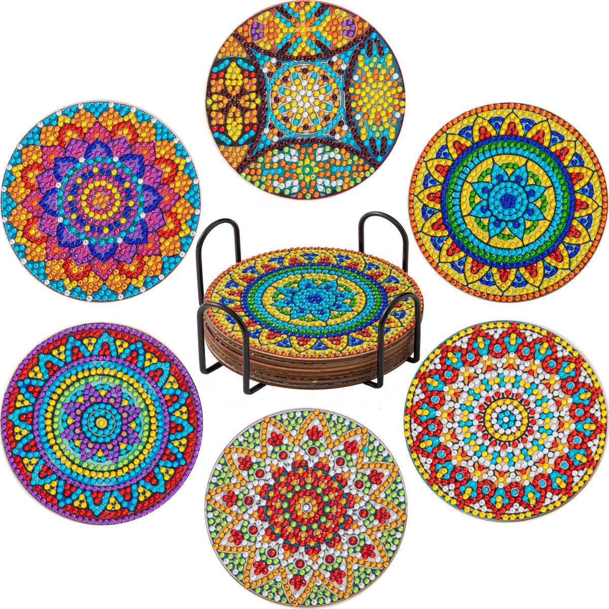 RUOPOTY Diamond Painting Coasters Set,Flowers,6pcs,For Beginner, Arts Crafts,5D Diamond,Kitchen Accessory,Drink Coaster,Cup Pads