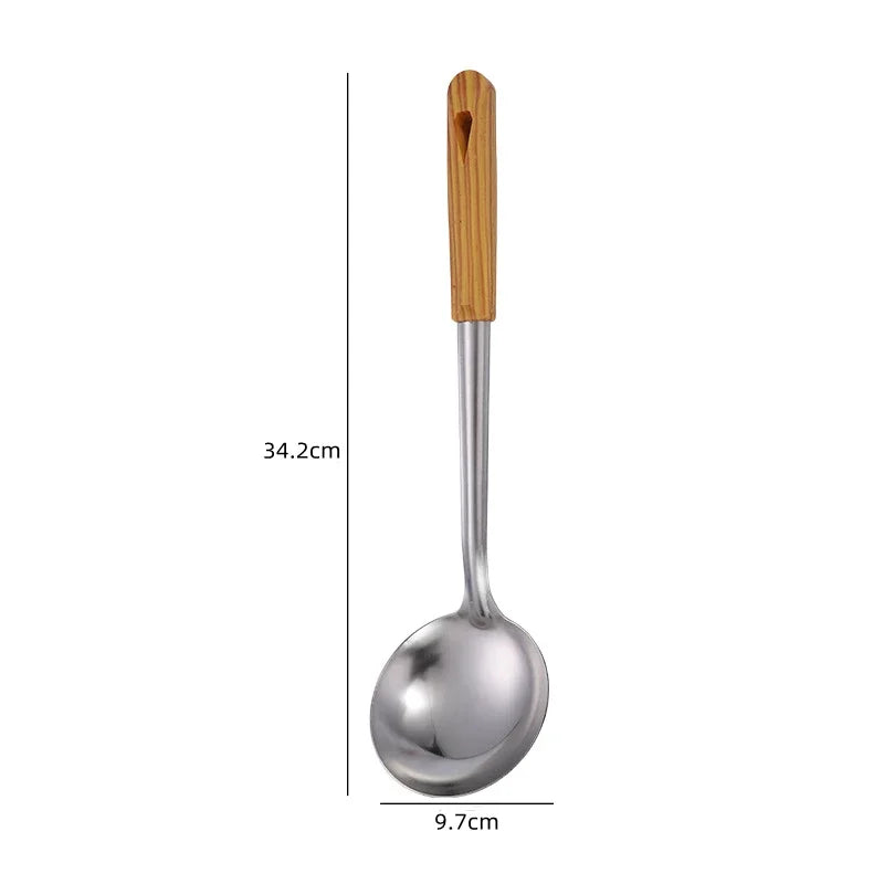 Stainless Steel Cookware Non-stick Pastry Spatula Wooden Handle Soup Ladle Rice Spoon Hot Pot Colander Kitchen Cooking Utensils