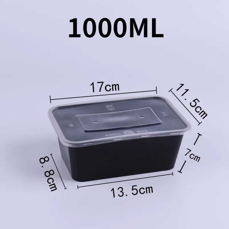 10PCS Plastic Disposable Food Containers Black Take out Containers With Lid for Salads Sandwiches  Kitchen Fridge Storage Boxes