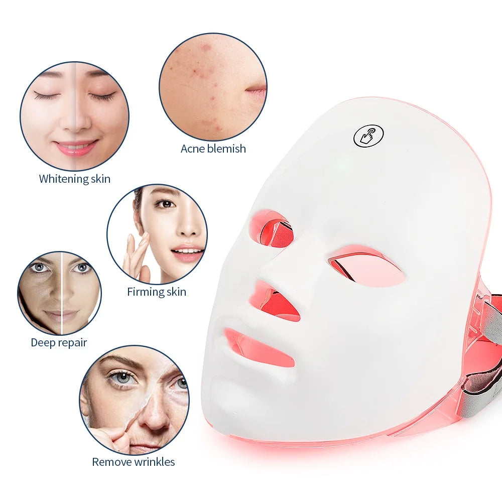 7 Colors Photon Facial LED Mask Red Light Therapy Anti Aging Face Neck Beauty Mask Relaxation Treatment Anti-Wrinkle Skin Care