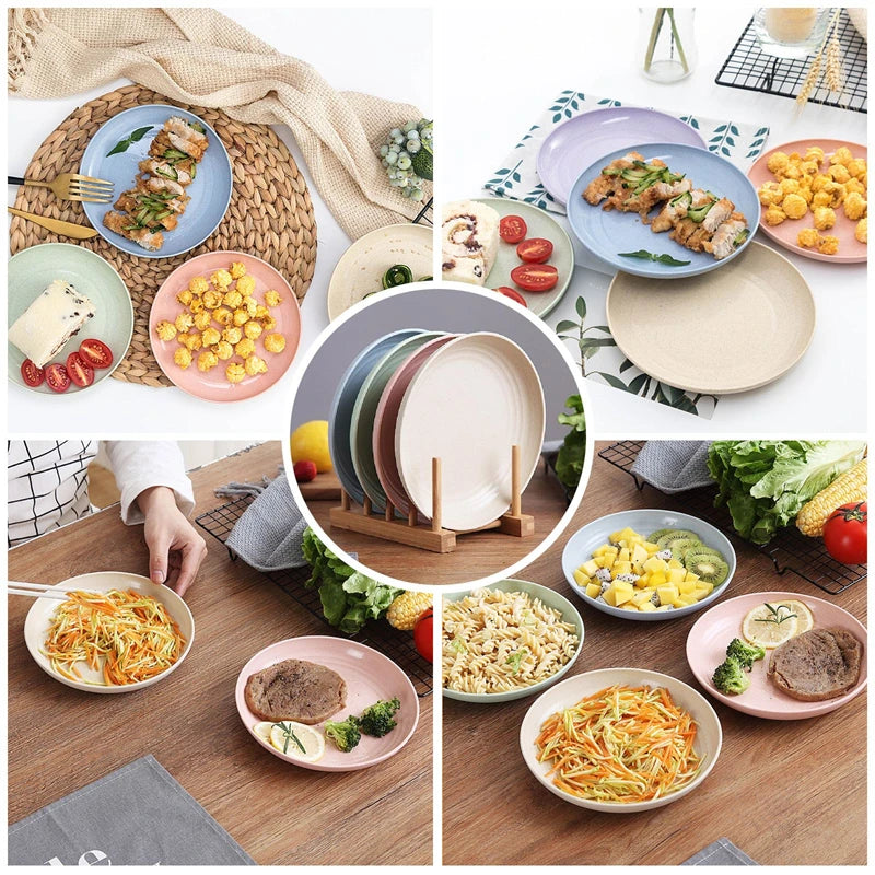 4Pcs Dinner Dishes Wheat Straw Dinner Plates Set Eco Friendly Full Tableware Of Plates Set Kitchen Accessories Plates Dinnerware