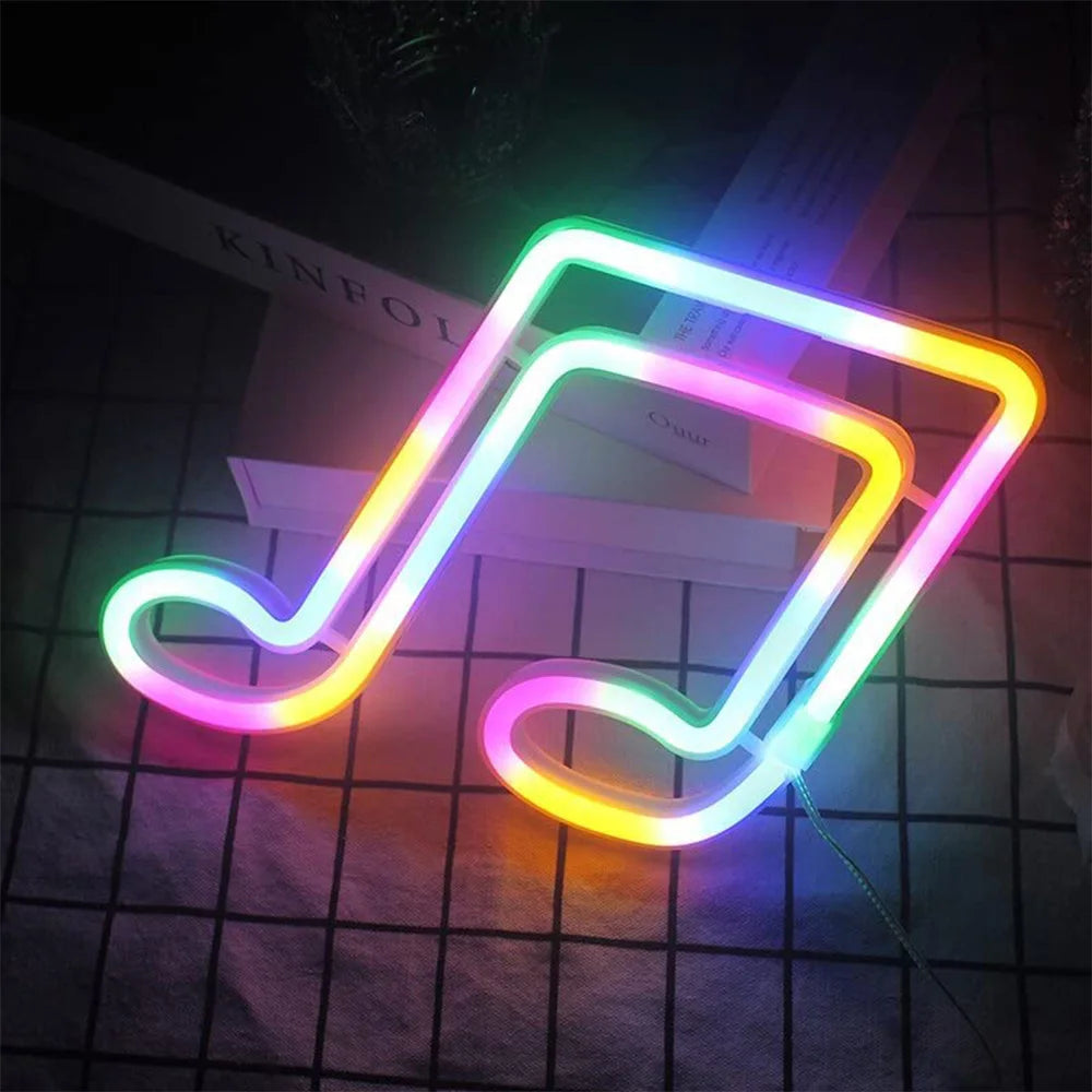 USB/Battery LED Neon Sign Lights Party Wall Art Decor Room Bar Beer Neon Lamps Wall Hanging Neon Signs Musical Note Night Lights