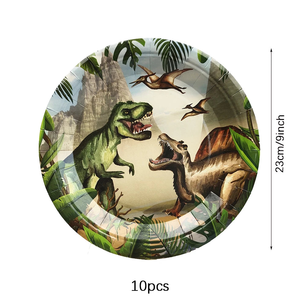 Dinosaur Disposable Tableware Set Dinosaur Theme Birthday Party Decoration Dinosaur Paper Plate Cup Tablecloth Boy Party Supplie