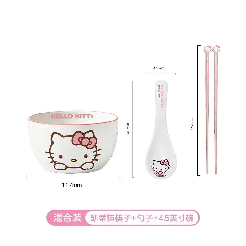 Hot Sale Sanrio Tableware Hello Kitty Bowl Spoon Plate Cartoon Kawaii Ceramic Tableware Kitchen Set Food Storage Household Gifts