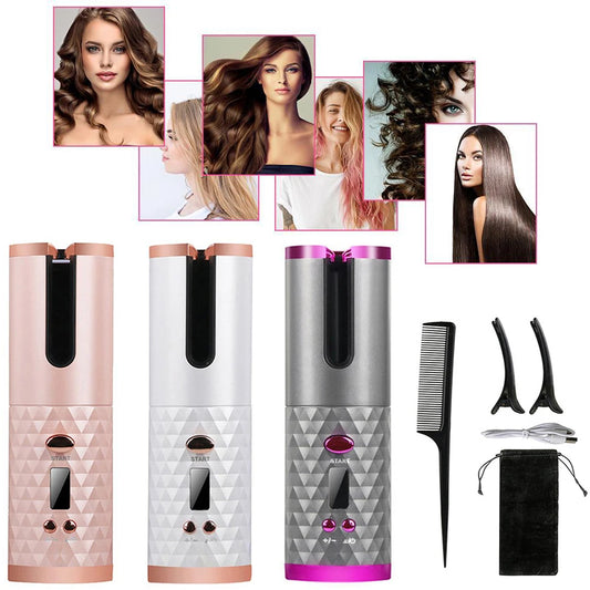 Cordless Automatic Curling Iron Hair Curler Portable Rechargeable Lazy Hair Curler LCD Display Ceramic Curly Rotating Wave Styer