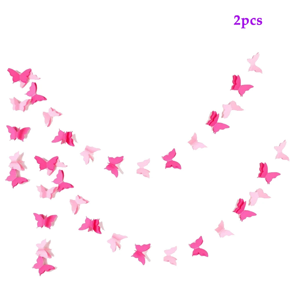 Pink Purple Butterfly Disposable Tableware Paper Plate Cup Napkin Banner Butterfly Birthday Party Decor Baby Shower Wedding Supp