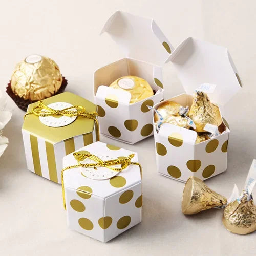 Mini Lovely Gold Round Polka Dot Gold Striped Paper Candy Boxes For Baby Shower gift box Birthday Wedding Party Favor Box