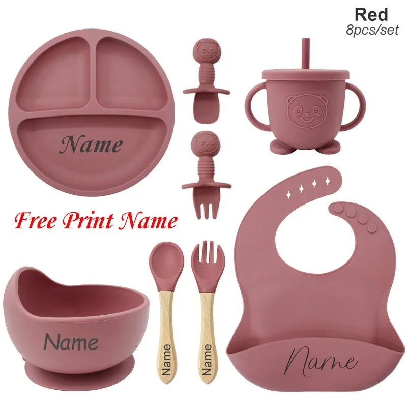 Personalized Name Baby Feeding Set Kids Silicone Plate Bowl Straw Cup Customized Children's Tableware Baby Supplies Newborn Gift