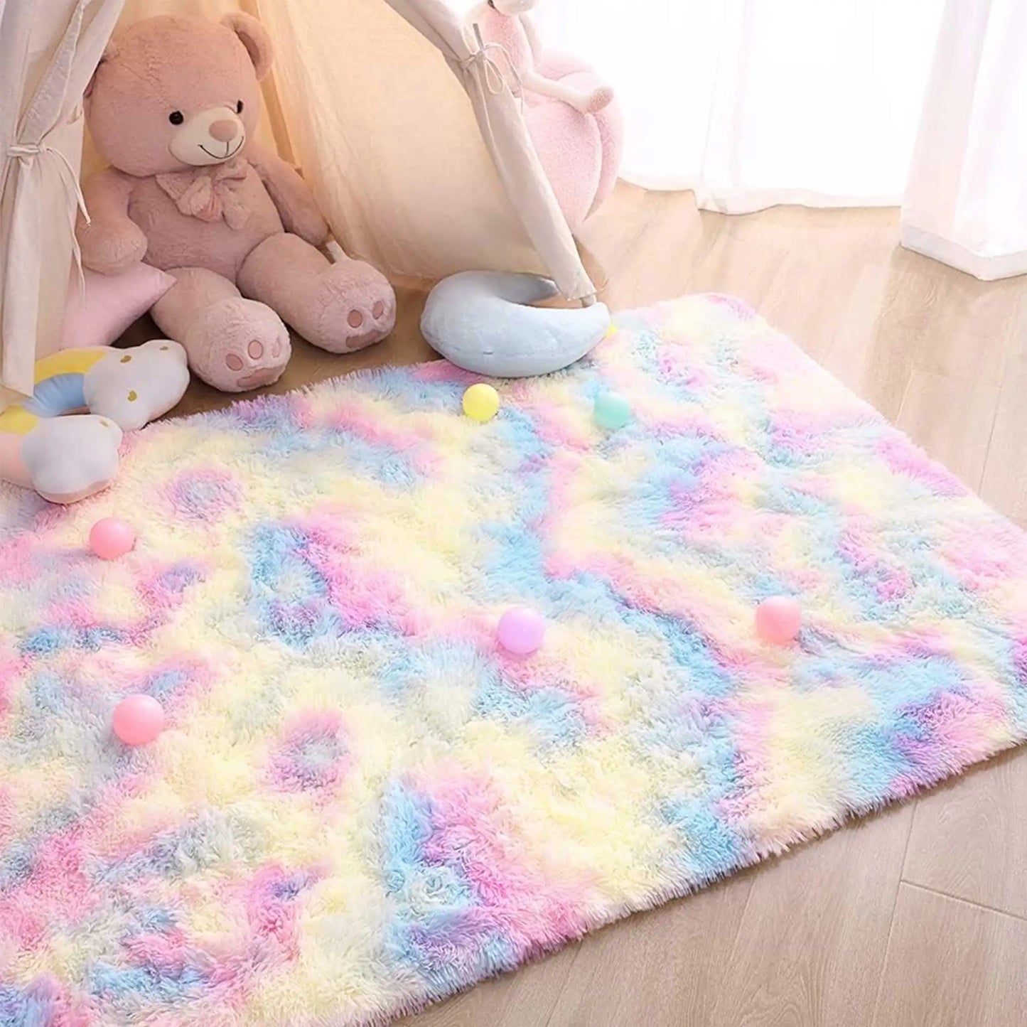 Kids Carpet Girl Rainbow Colors Carpets For Living Room Large Push Soft Bedroom Rugs Bedside Children's Room Floor Cute Mats