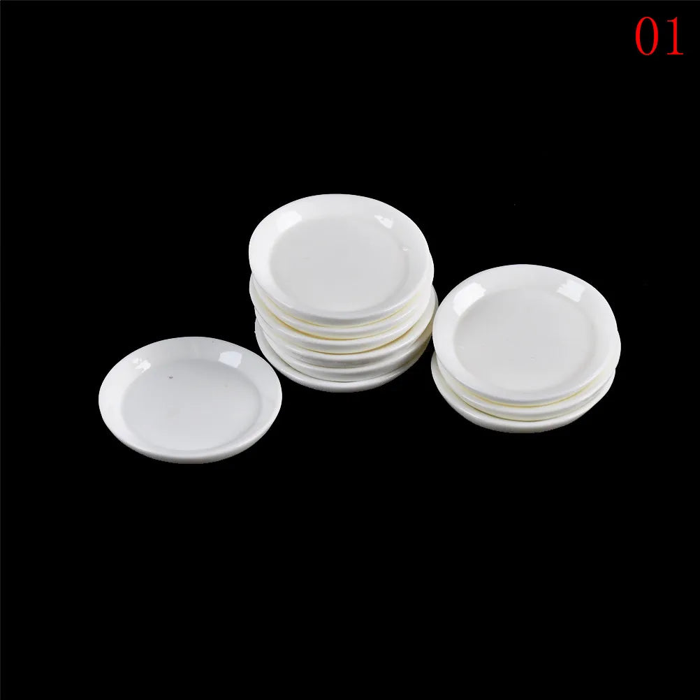 10Pcs/set Durable Mini Food White Dishes Tableware Miniature Doll House Accessories Dollhouse Trays Plates Doll Kitchen Toys