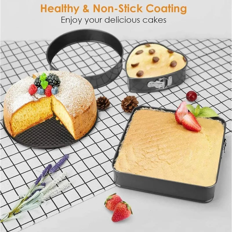 Nonstick Carbon Steel Cakes Molds Bake Pan Heart Round Square Shape Removable Bottom Baking Mould Set Kitchen Accessories New