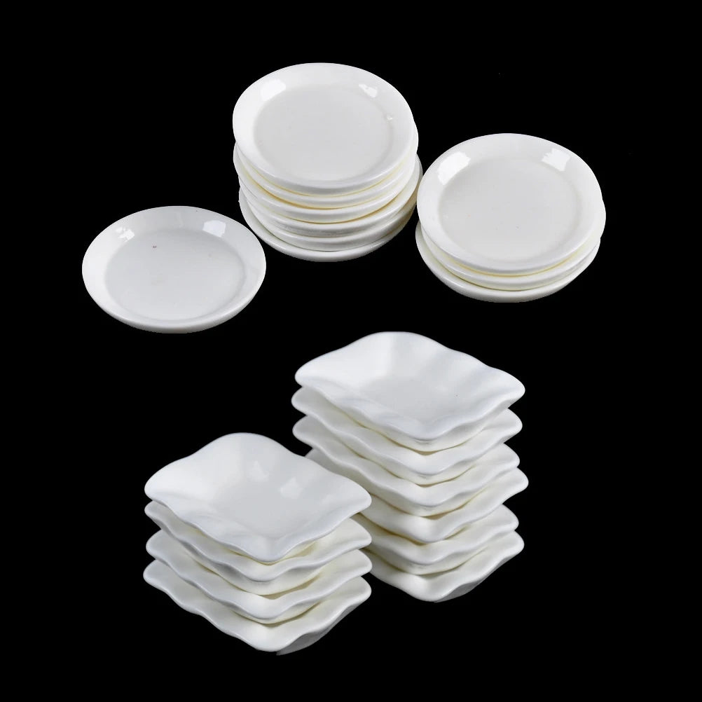 10Pcs/set Durable Mini Food White Dishes Tableware Miniature Doll House Accessories Dollhouse Trays Plates Doll Kitchen Toys