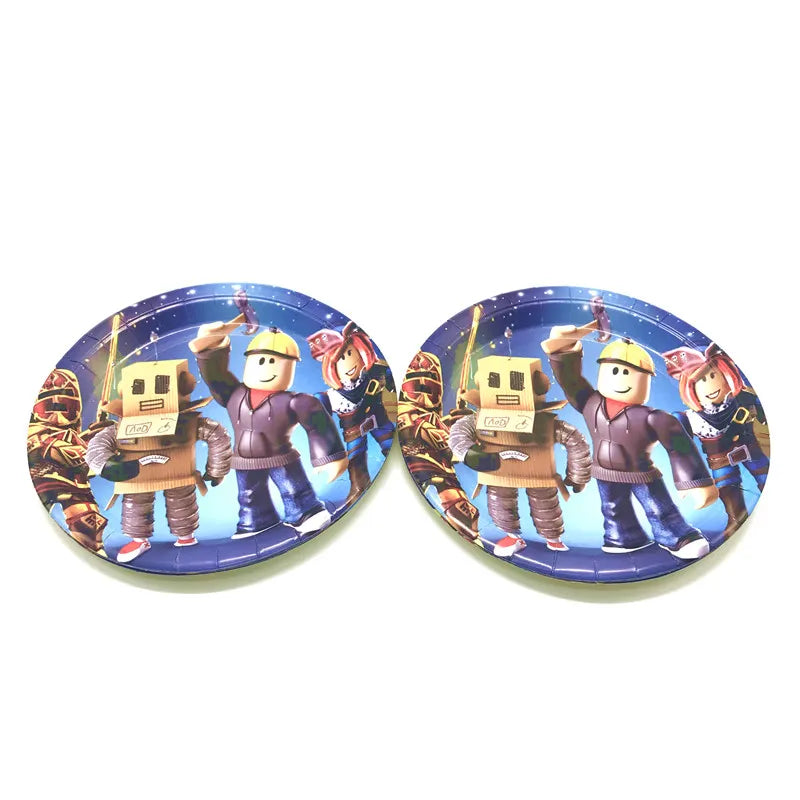 Hot Robot Roblox Kids Birthday Party Supplies Set Disposable Tableware Roblox Paper Plates Cups Balloons Baby Shower Party Decor