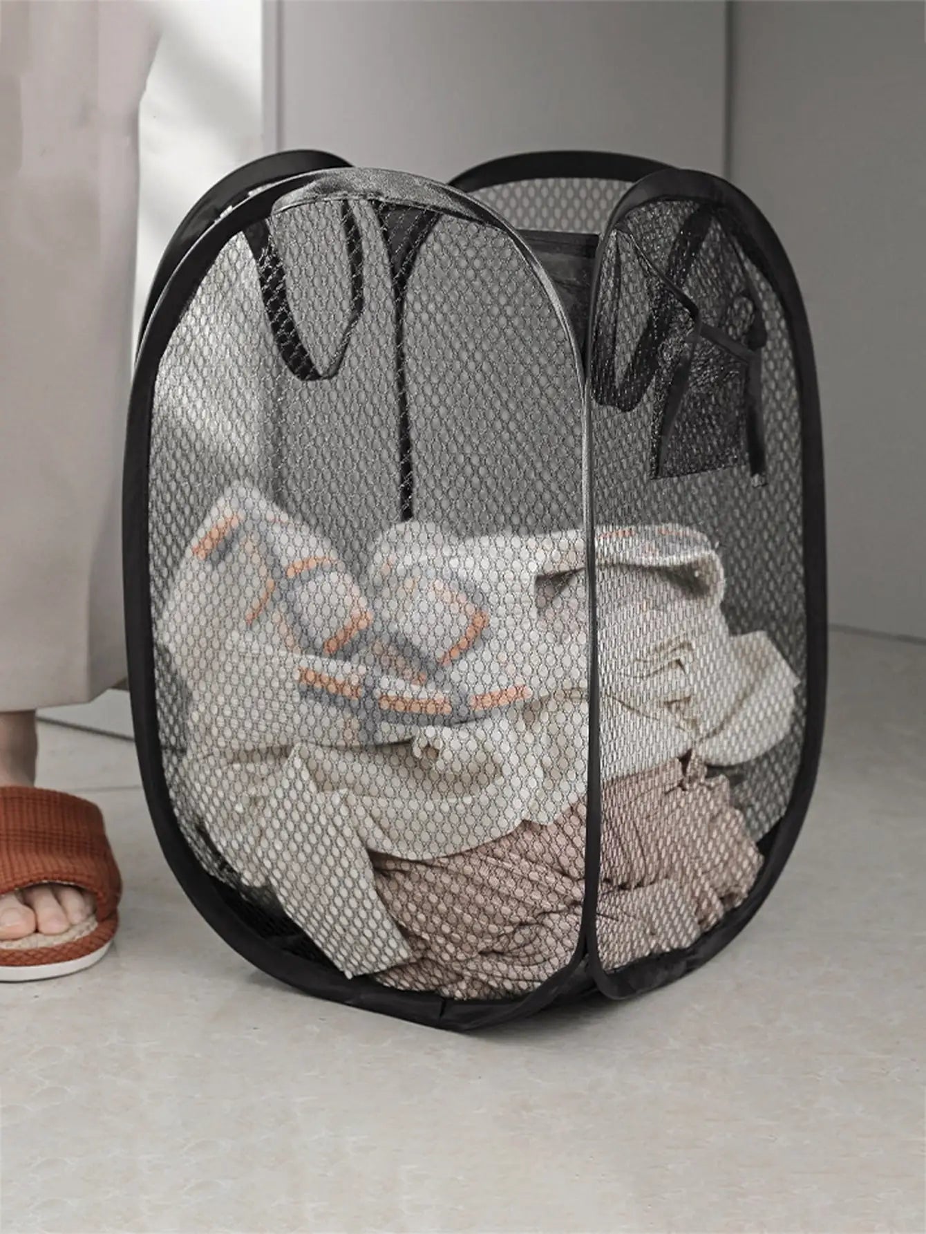 Folding Laundry Basket Organizer for Dirty Clothes Bathroom Clothes Mesh Storage Bag Household Wall Hanging Basket Frame Bucket