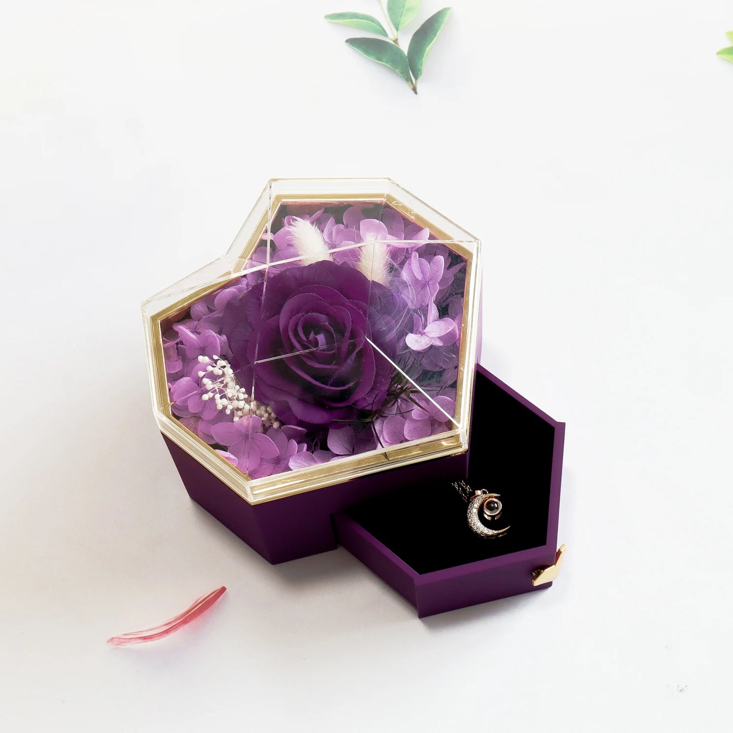 Soap Rose Heart Jewelry Gift Box with Necklace Set Eternal Rose Acrylic Jewelry Drawer Case Love Gifts for Christmas Valentine