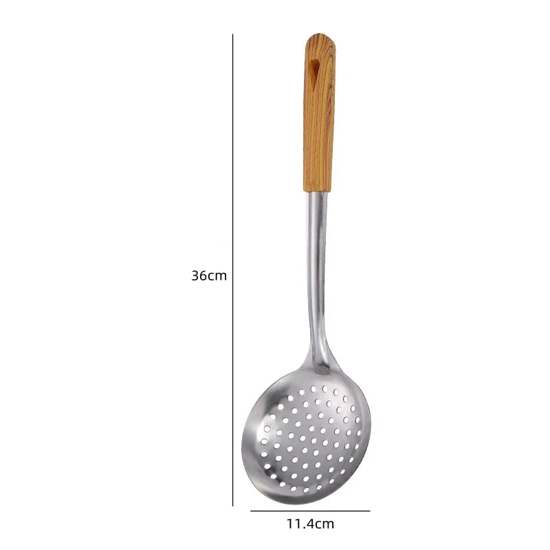 Stainless Steel Cookware Non-stick Pastry Spatula Wooden Handle Soup Ladle Rice Spoon Hot Pot Colander Kitchen Cooking Utensils