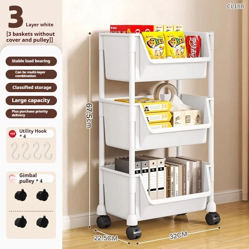 Rack Trolley Bookshelf Kitchen Storage Rack Kitchen Corner Narrow Slit Storage Cabinet Bathroom Living Room Snacks Rack