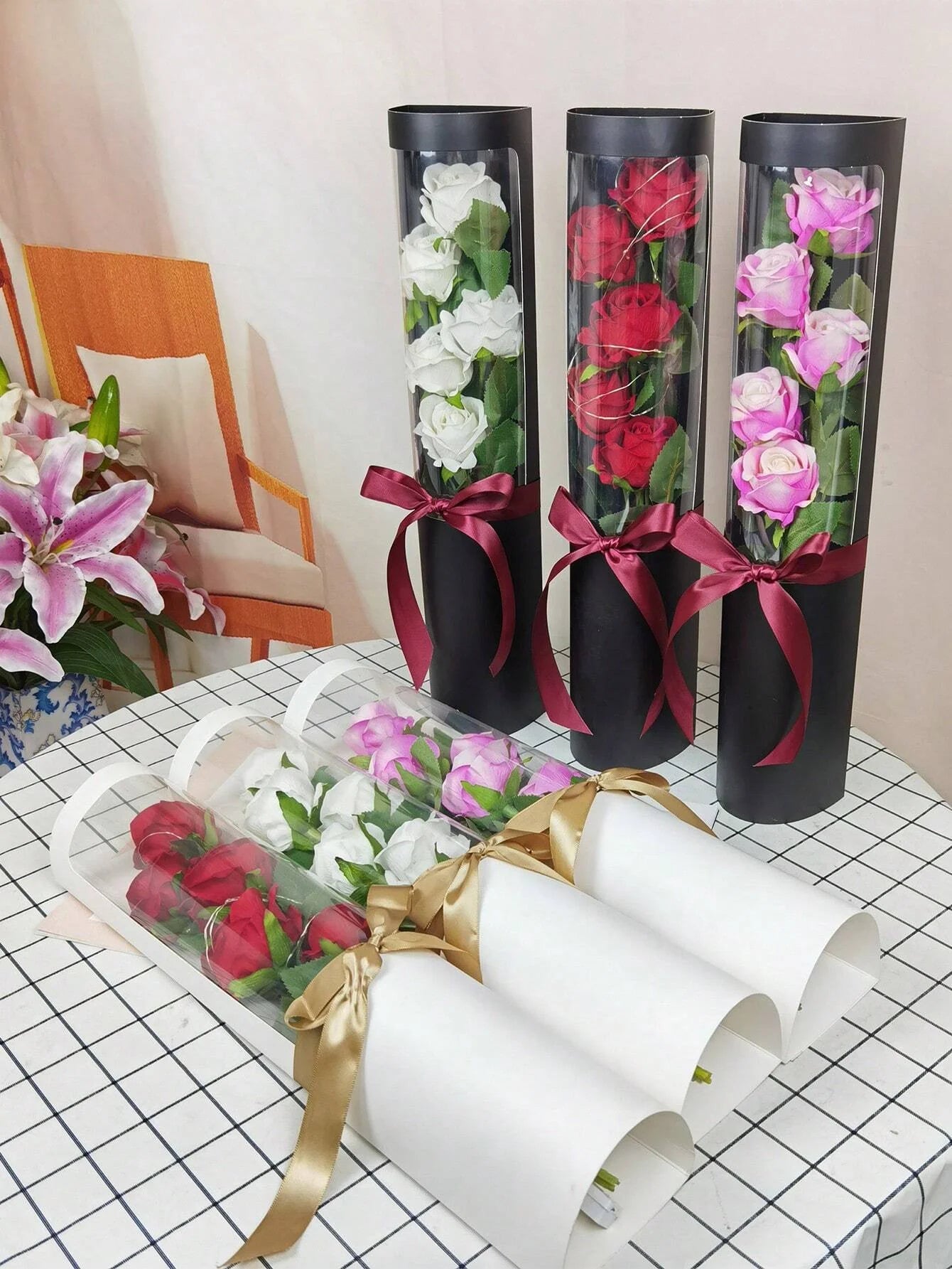 5pcs Flower Packaging Gift Box, Hand-Carry Gift Box, Valentine\ Day Floral Decorative Packaging Box, Mother\ Day Gift, Festival