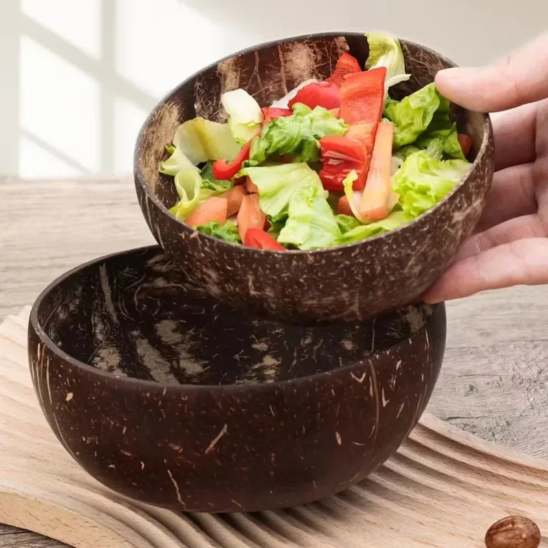 Coconut Shell Bowls For Serving Dishes Salad Oatmeal Yogurt Reusable Wood Natural Coconut Bowl Kitchen Tableware Set Party Decor