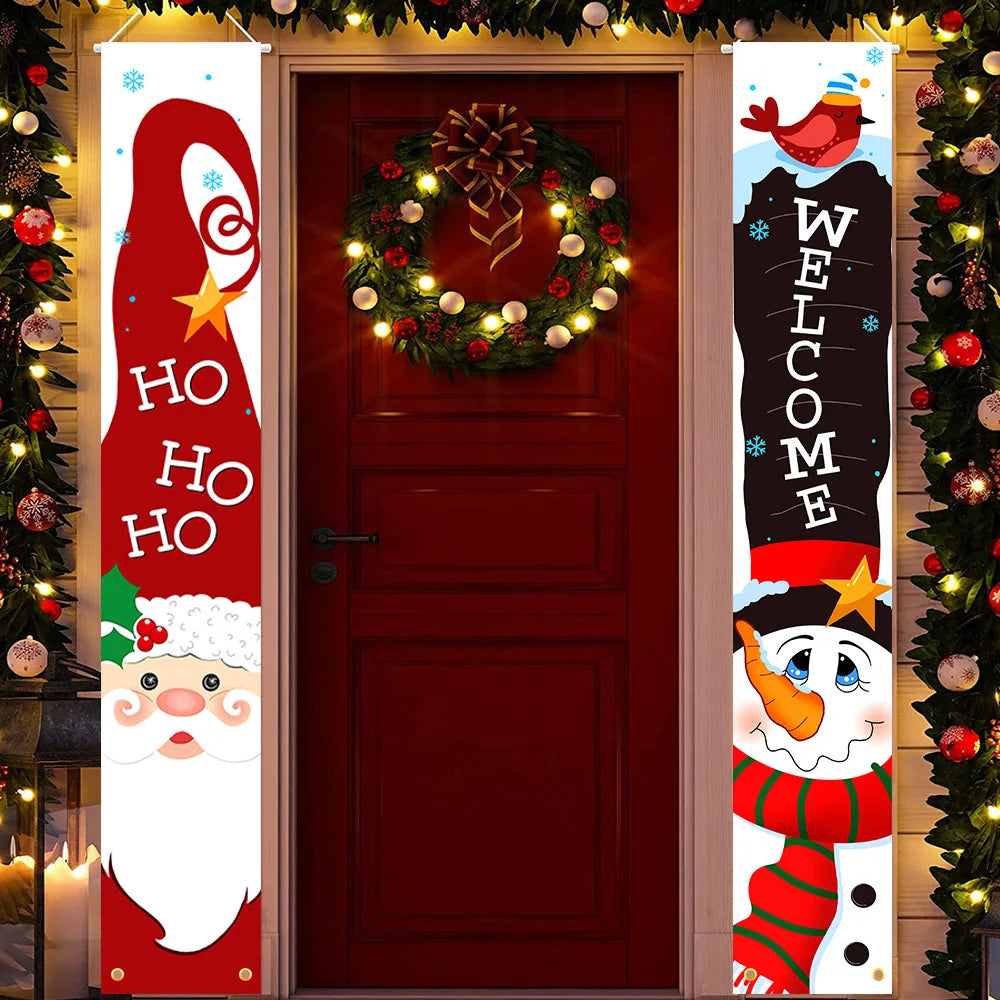 Santa Claus Merry Christmas Decoration Home Door Banner for Home 2024 Cristmas Ornament Navidad Gift 2025 New Year Photo Props