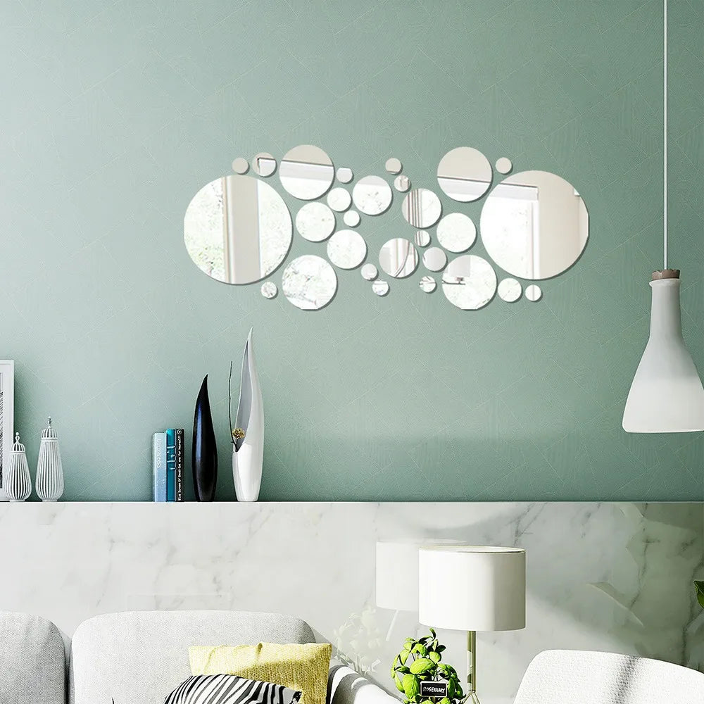 26pcs Classic Round Acrylic Mirror Wall Sticker, Self-adhesive Removable Art Mirror Tile Sticker for Ceramic Surface