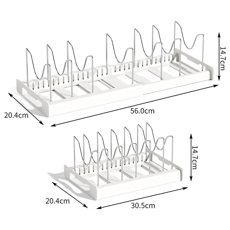 Expandable Kitchen Cabinet Organizer Rack Stainless Steel Storage Shelf for Pots Pans Cutting Boards Cookware