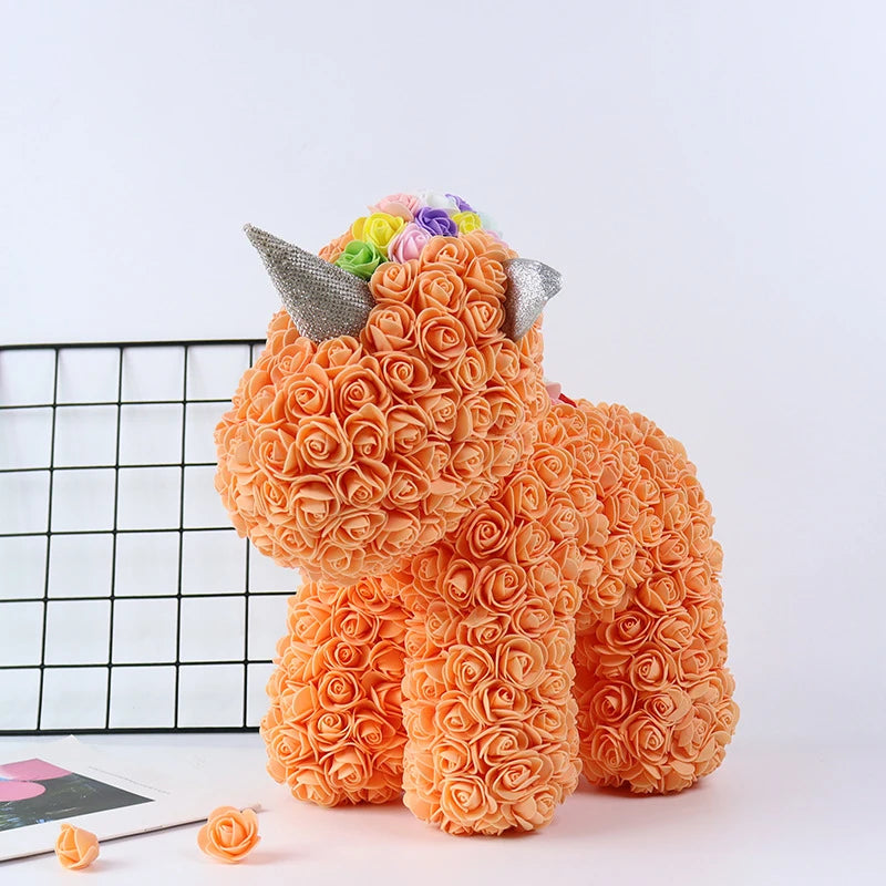 25CM Rose Unicorn Valentine's Day gift Pe Flower Bear For Girlfriend Home Rose Bear For Valentines Day Gift